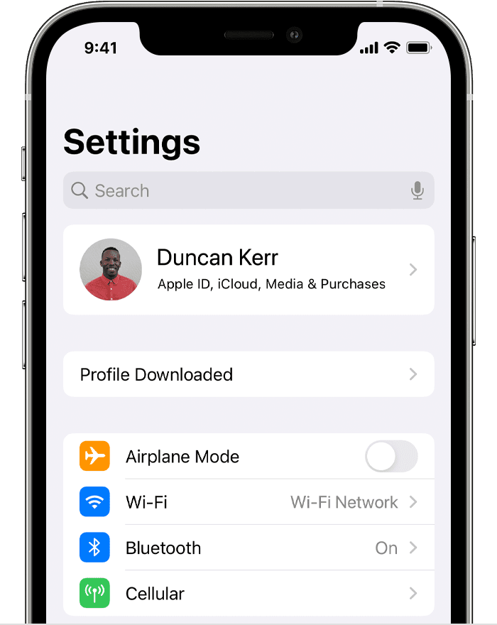 Settings app with Profile Downloaded